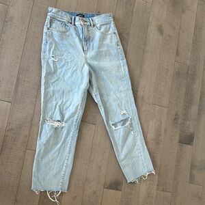 Express Light Blue Distressed mom Jean super high rise  Jeans